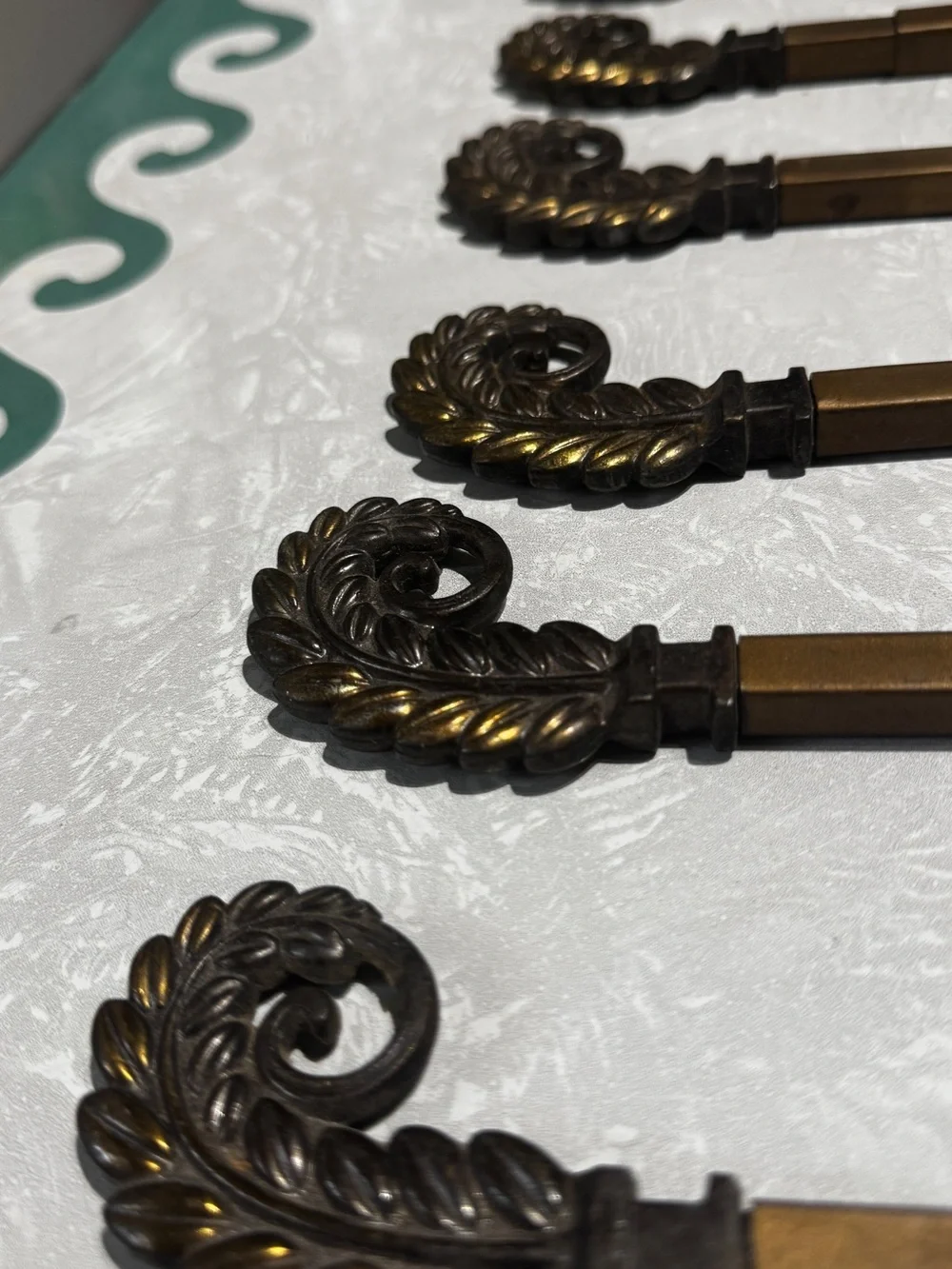 6- Antique Swing Arm Curtain Rod Hardware Set in Dark Bronze